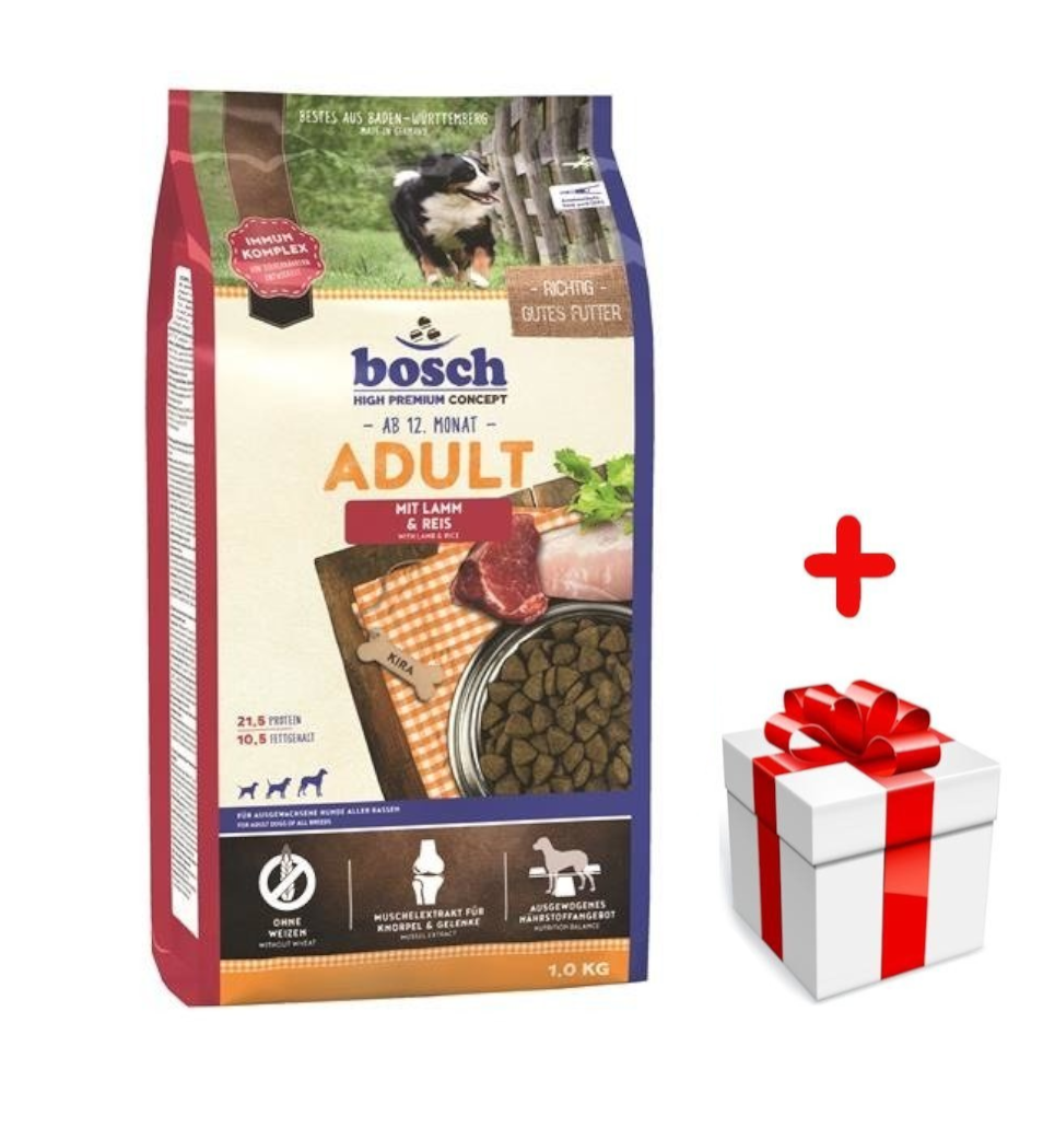 Bosch Petfood Adult Lamb & Rice, jagnięcina i ryż (nowa receptura) 1kg  + niespodzianka dla psa GRATIS!
