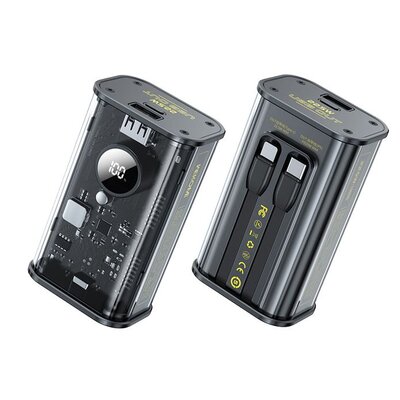 WEKOME WP-345 Vanguard Series - Power bank 10000 mAh Fast Charging z wbudowanym kablem USB-C & Lightning PD 20W + QC 22.5W (Czarny)