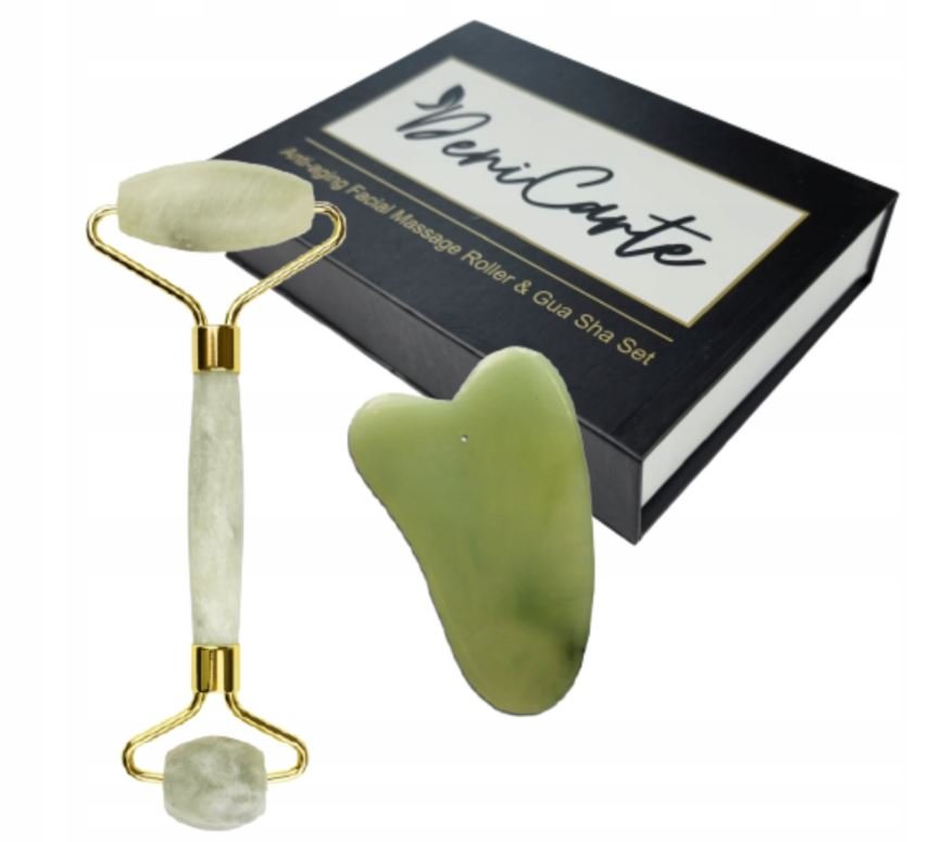 MASAŻER DO TWARZY JADEITOWY ROLLER + GUA SHA BOX