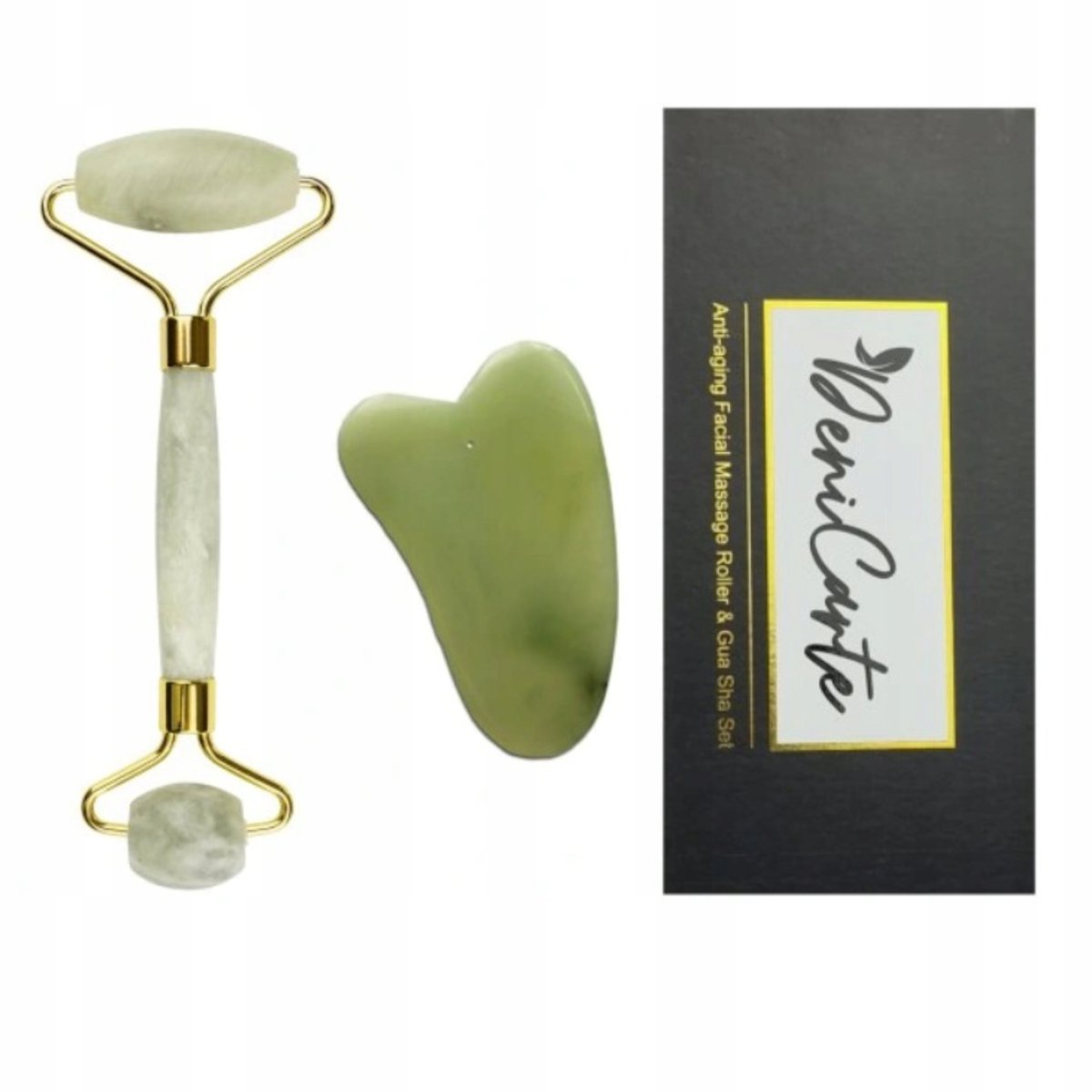 Deni Carte, Masażer Jadeitowy Do Twarzy Roller + Gua Sha