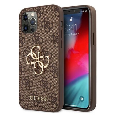 Guess 4G Big Metal Logo - Etui iPhone 12 / iPhone 12 Pro brązowy