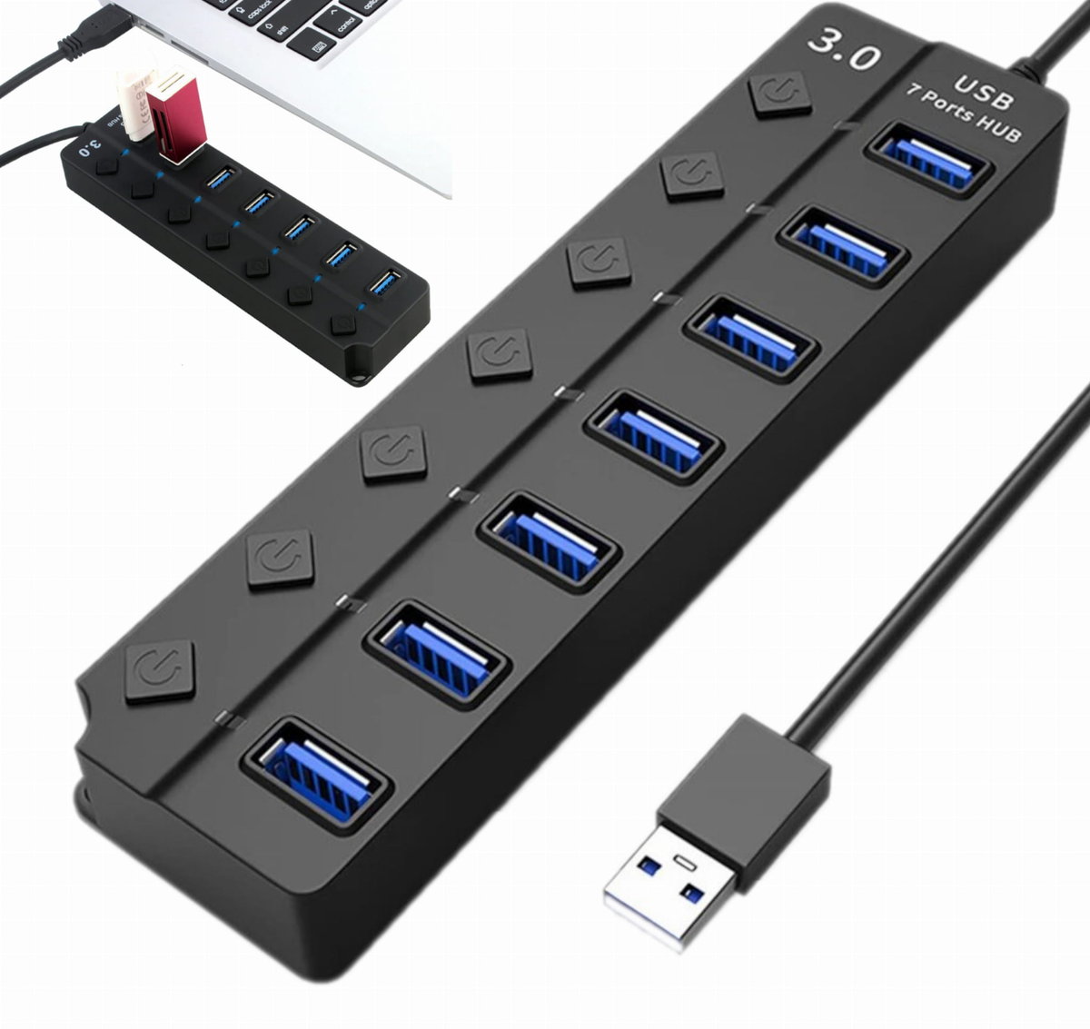 Rozgałęźnik port Usb Hub 3.0 wyłącznik 1x7 Switch