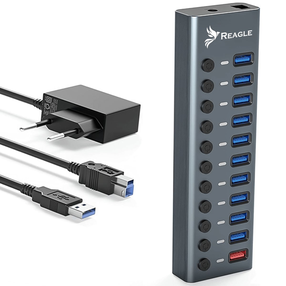 Reagle HUB USB 3.1 PRO Aktywny 11 Portów USB-A Zasilacz 36W