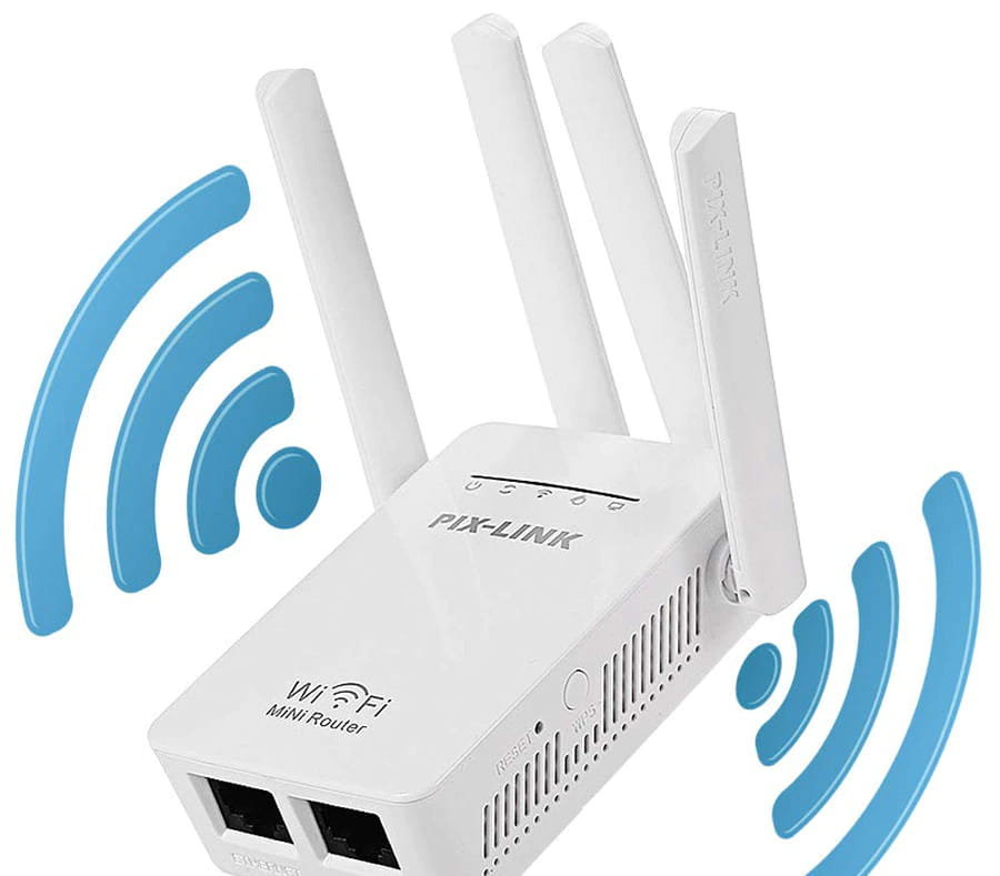 Wzmacniacz sygnału WIFI Repeater LAN RJ-45 300Mbps Router 4 anteny