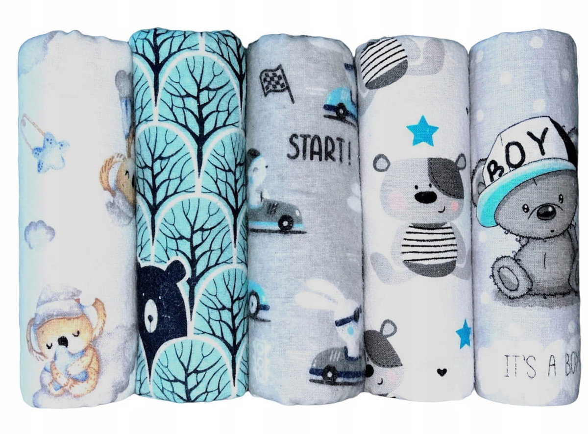 Czas Bobasa Pieluchy Flanelowe Wielorazowe 70x80 5-PAK Zestaw Boy 1 0585