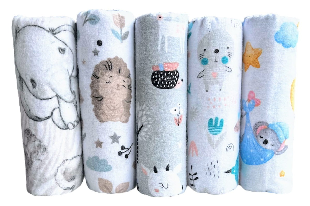 Czas Bobasa Pieluchy Flanelowe Wielorazowe 70x80 5-PAK Zestaw Uni 1 0608
