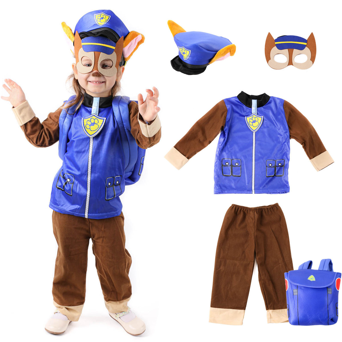 Strój Psi Patrol Chase 2-3L Czapka Plecak Policja