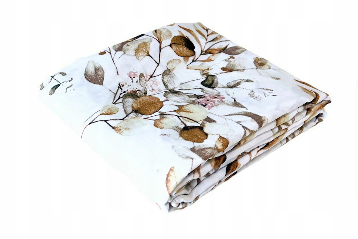 Czas Bobasa Pielucha Muślinowa Premium Kocyk Otulacz 120x120cm Złote Kwiaty 0509