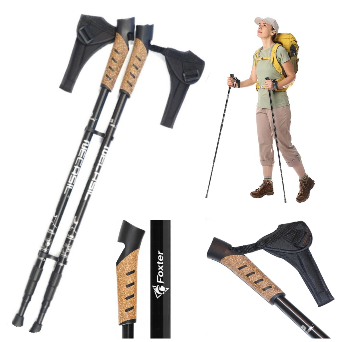 KIJKI TREKKINGOWE NORDIC WALKING 2szt KORKOWY UCHWYT