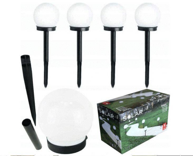 4x Lampa Solarna Ogrodowa Kula Biała Wbijana 10 Cm