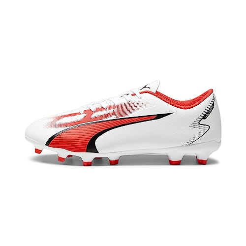 PUMA Męskie buty piłkarskie Ultra Play Fg/Ag, Puma White PUMA Black Fire Orchidea, 42.5 EU