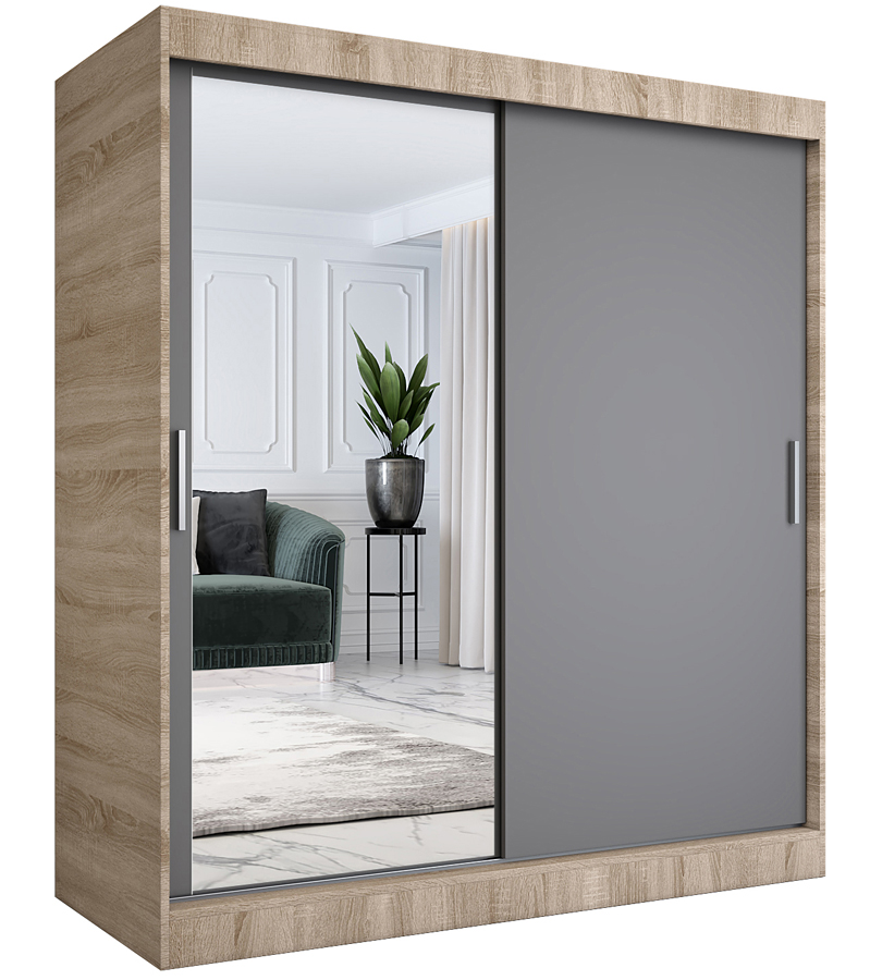 Szafa przesuwna dąb sonoma + antracyt 180 cm R7-N05