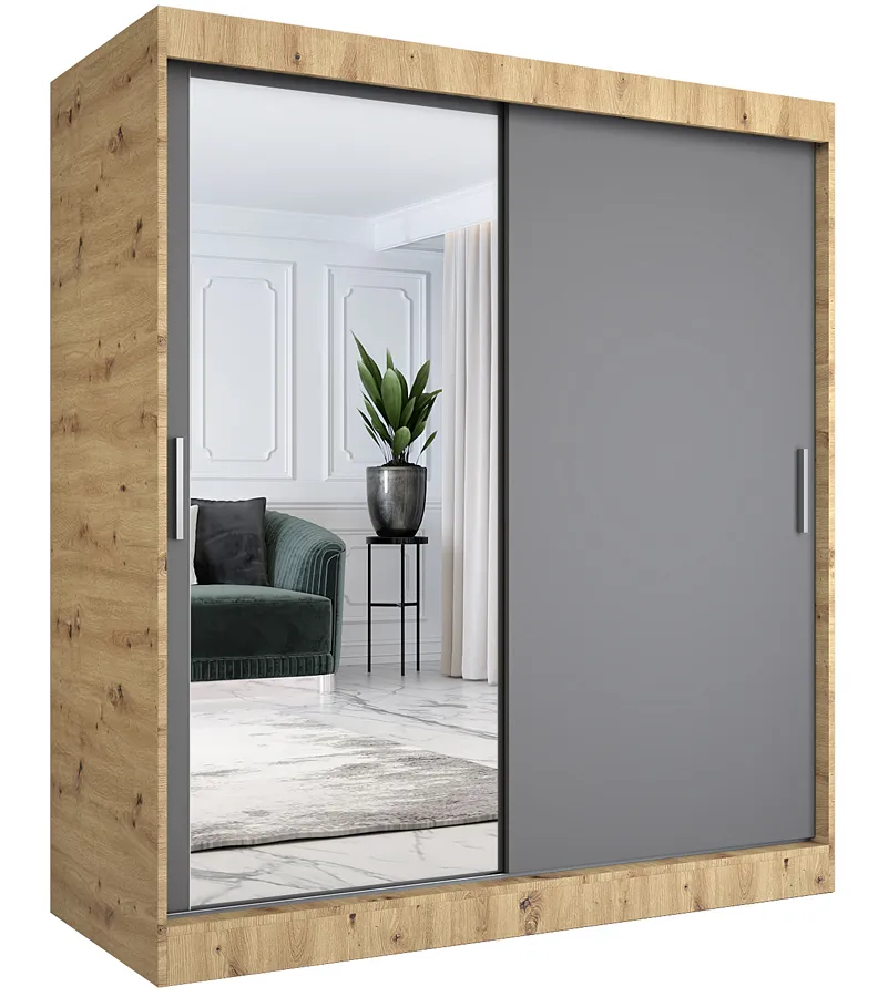 Szafa przesuwna dąb artisan + antracyt 180 cm H6-H09