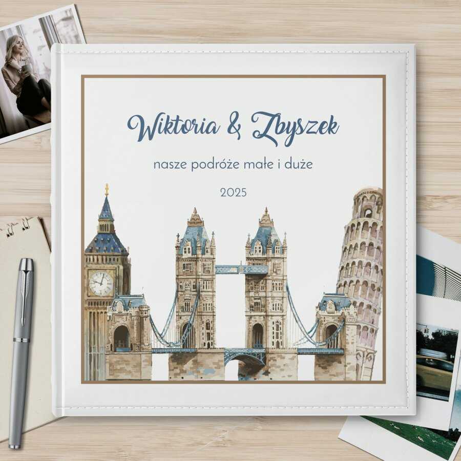 Duży album na zdjęcia z nadrukiem dla pary podróżników na ślub roczn