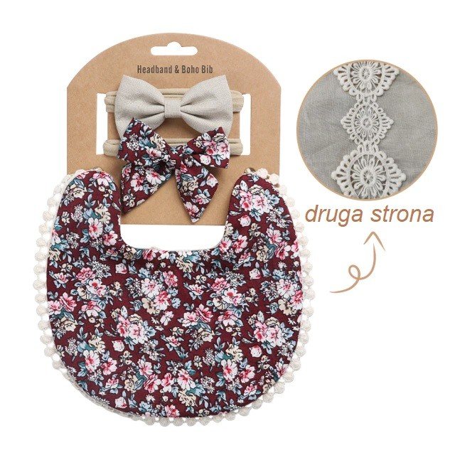 Zestaw Dwustronny Śliniaczek I Opaski W Stylu Vintage/Boho