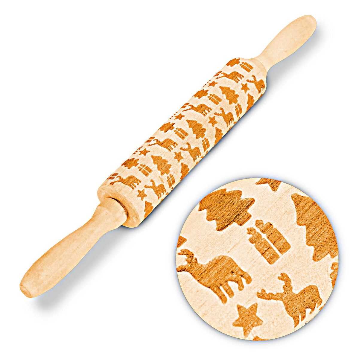 Drewniany wałek kuchenny świąteczny wzór Pierniki