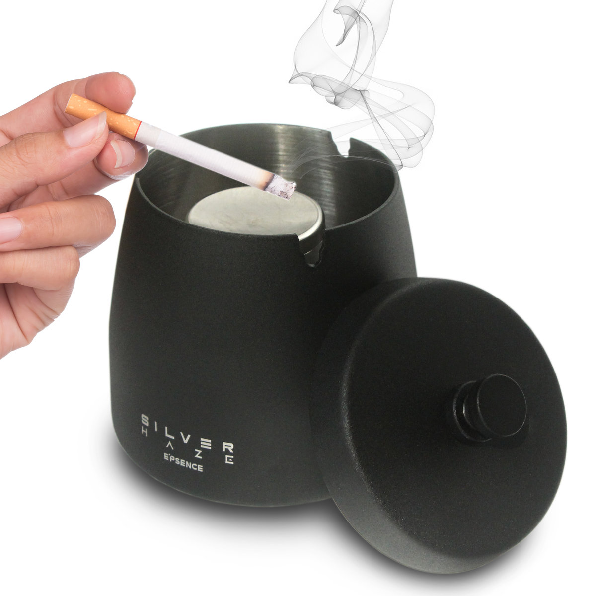 Popielniczka zewnętrzna zamykana stal czarna 12cm