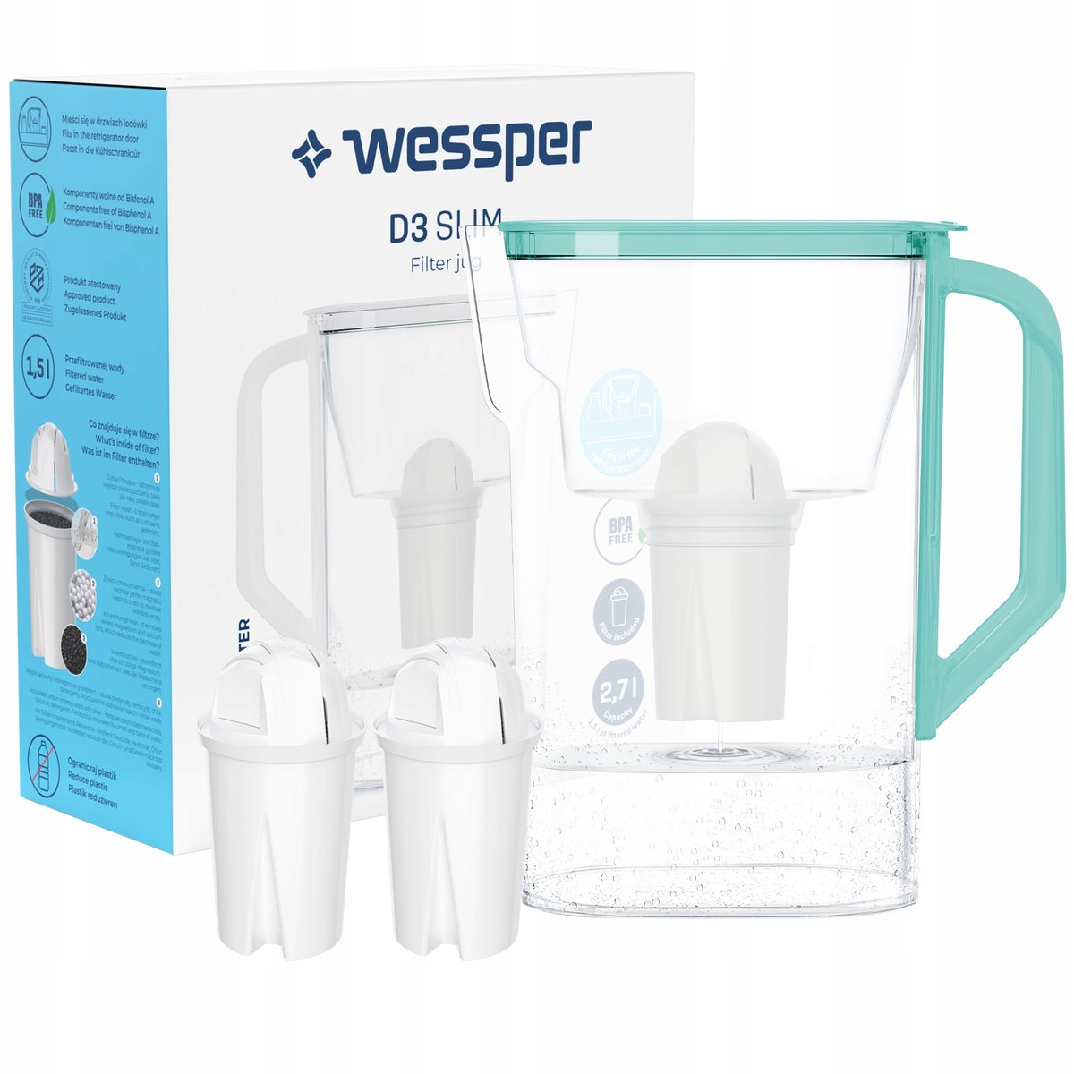 DZBANEK FILTRUJĄCY WODĘ 2,7L + 3X FILTR WESSPER