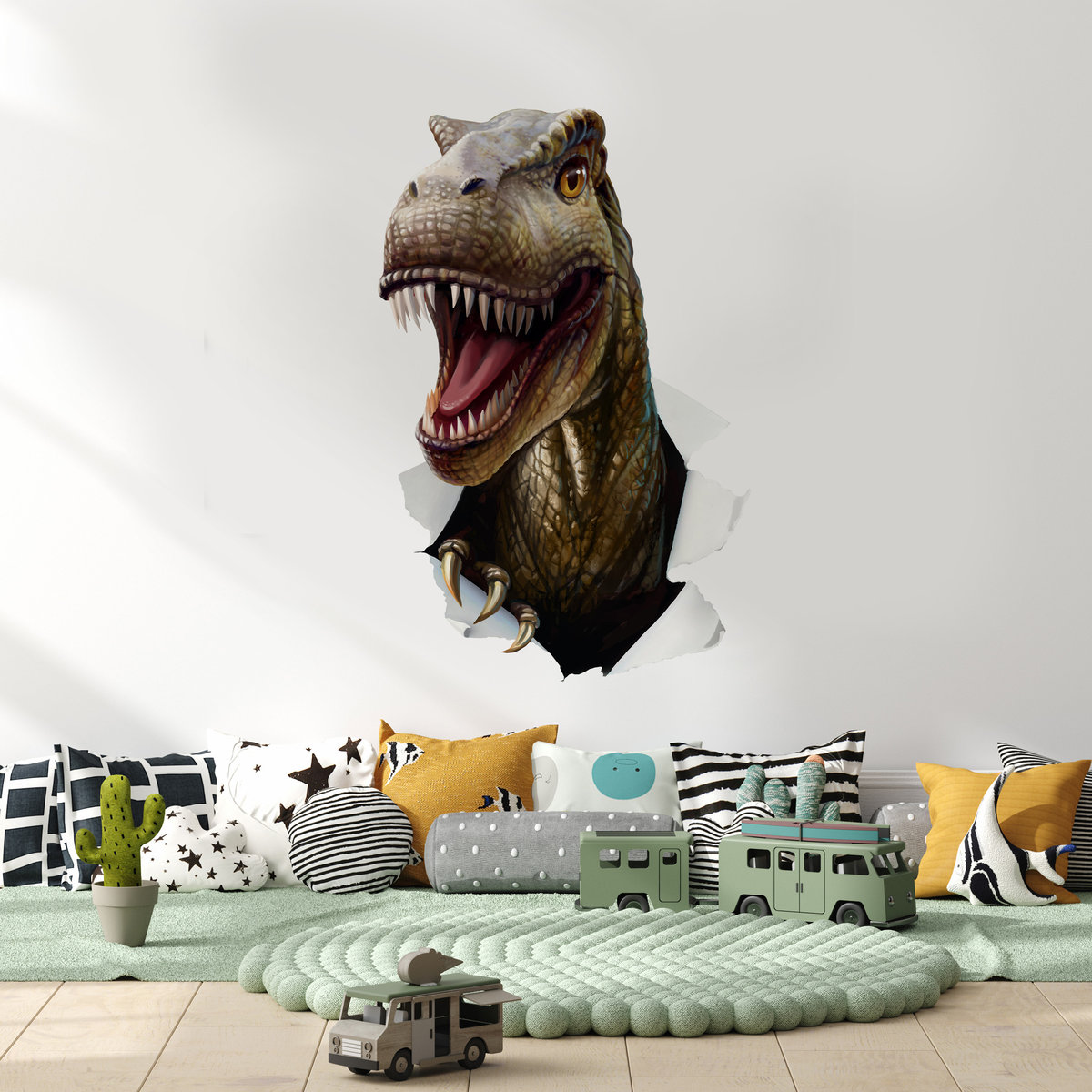 Naklejka Na Ścianę DLA DZIECI Głowa DINOZAURA Efekt 3D 80cm x 60cm