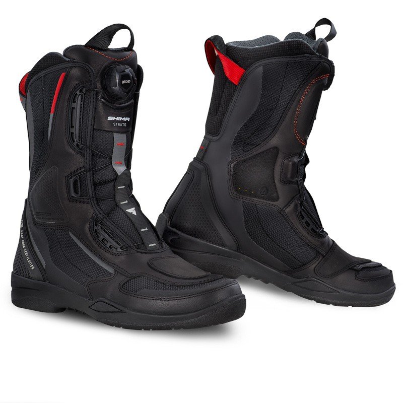 SHIMA SHIMA STRATO damskie buty motocyklowe - wzmocnione, długie, turystyczne buty motocyklowe z zapięciem ATOP, ochraniaczami kostki, antypoślizgową podeszwą i panelami odblaskowymi (Czarne, 39) STRATO LADY