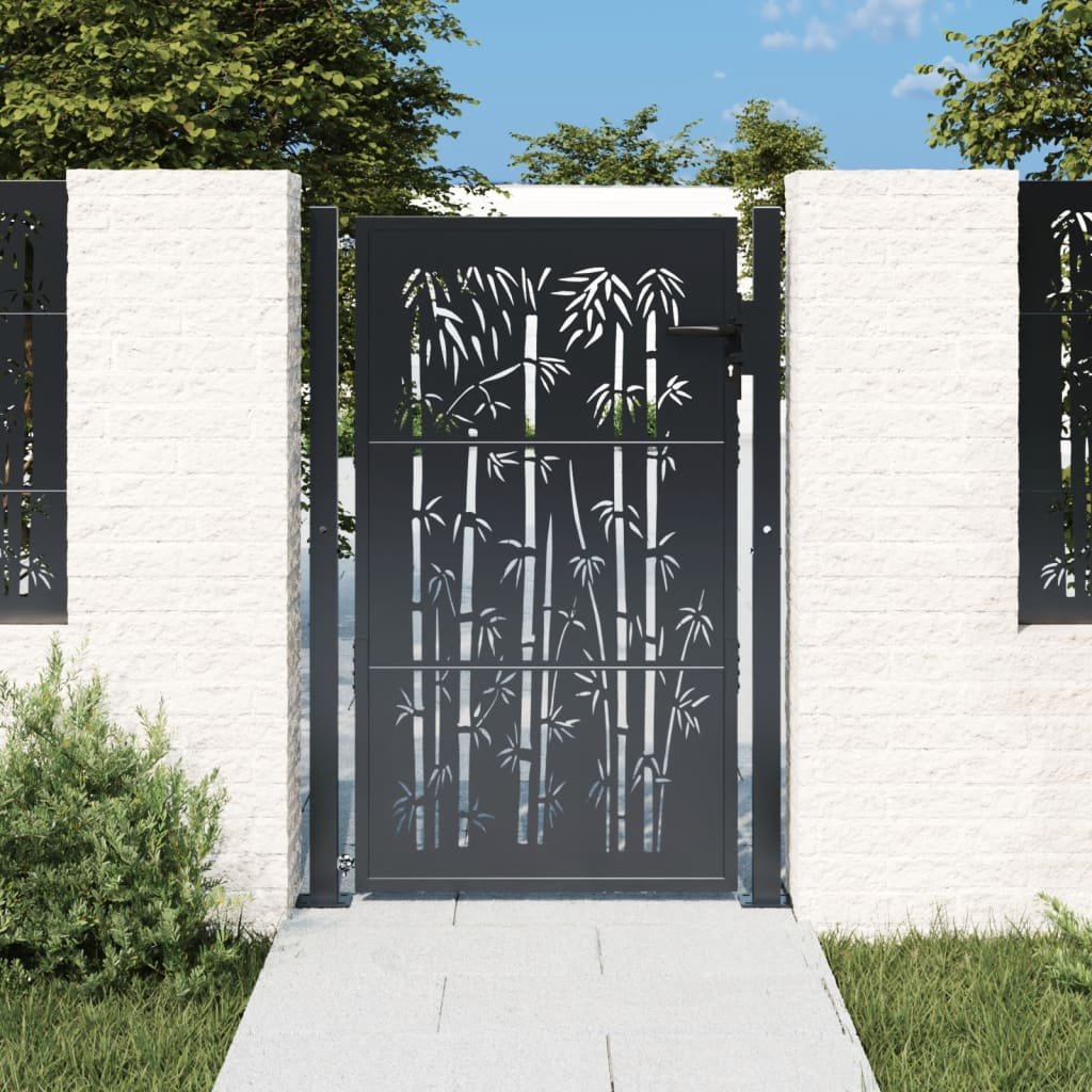 vidaXL Furtka ogrodowa, antracytowa, 105x130 cm, stal, motyw bambusa