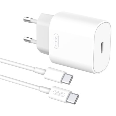 XO ładowarka sieciowa L91 PD 25W 1x USB-C biała + kabel USB-C - USB-C