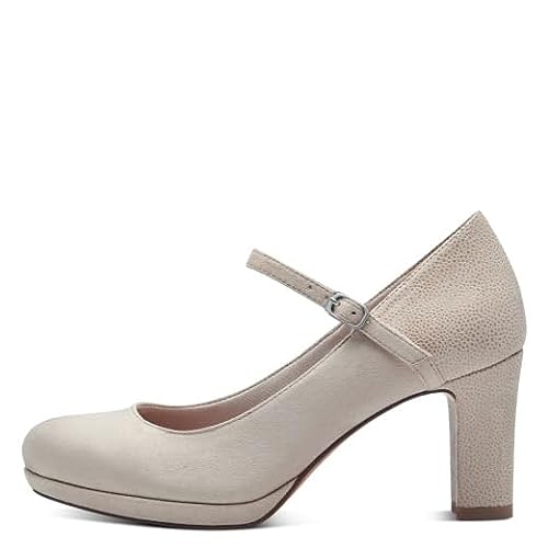 Tamaris Damskie czółenka z paskami, tekstylny, obcas blokowy, Ivory Comb, 35 EU