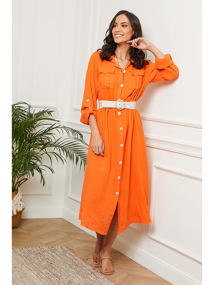 Le Monde du Lin Lniana sukienka w kolorze pomarańczowym