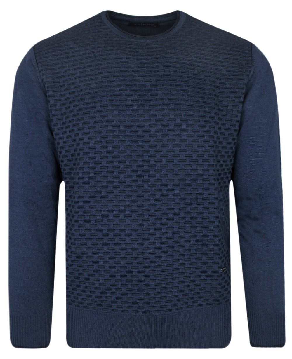 Sweter Niebieski w Okrągły Dekolt, U-neck, Męski -TRIKKO - Trikko