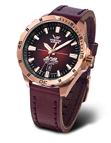 Vostok Europe Męski analogowy zegarek automatyczny ze skórzanym paskiem 320B679, czerwony, Pasek