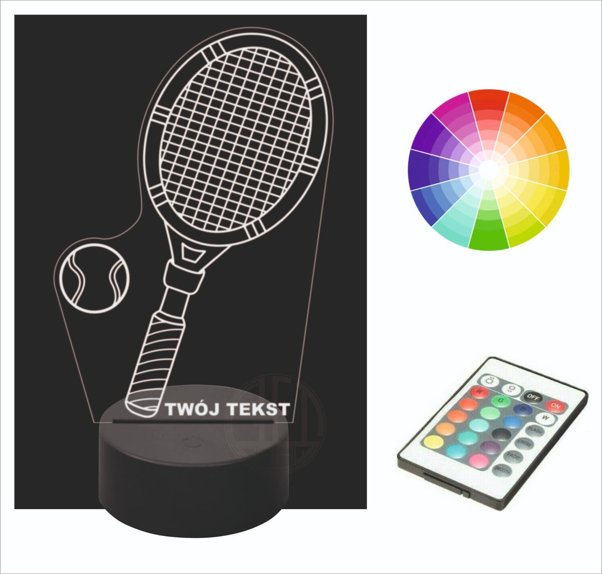 Lampka nocna na biurko LED 3D TENIS RAKIETA