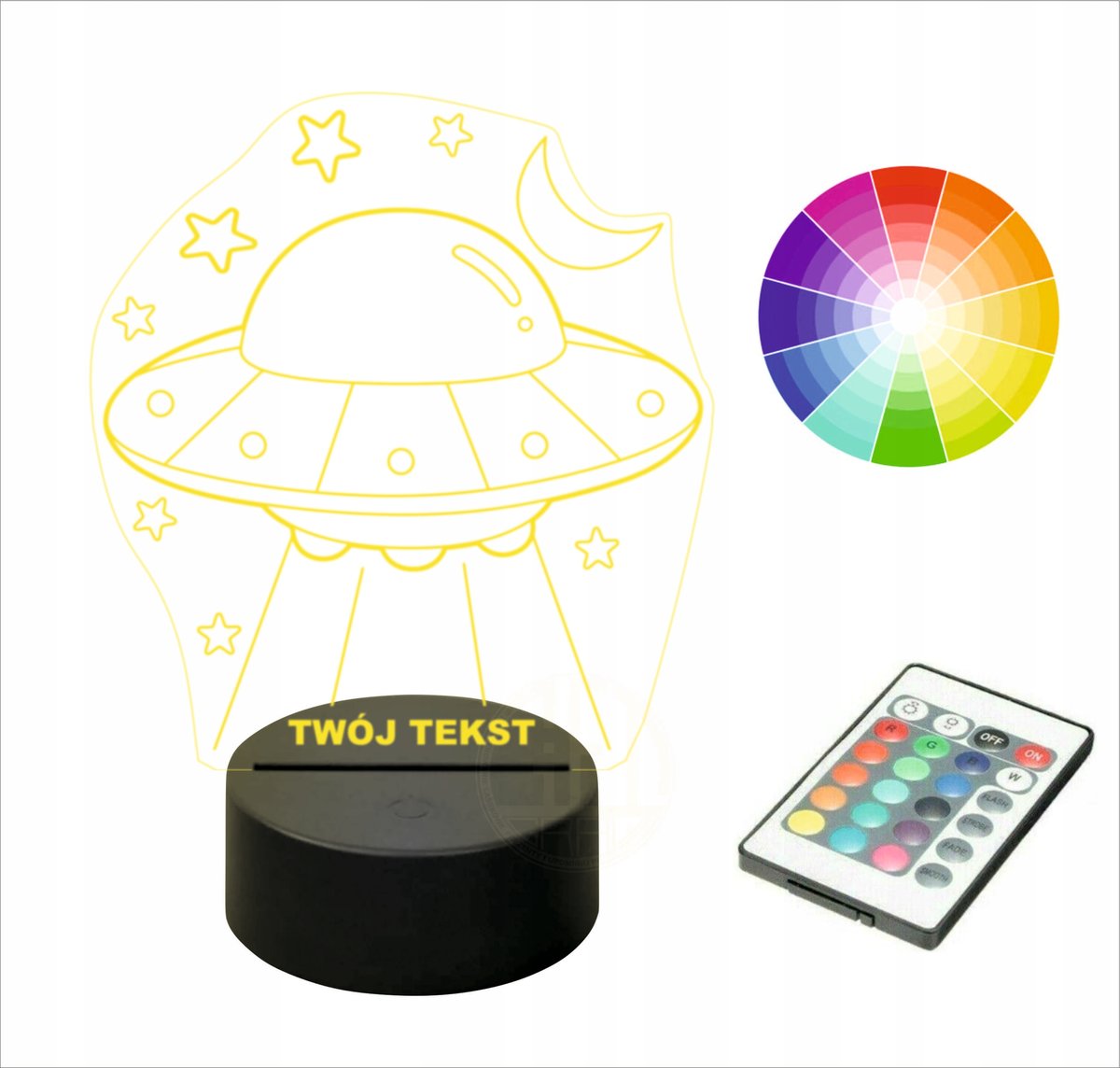 Lampka nocna na biurko led imię grawer UFO KOSMOS