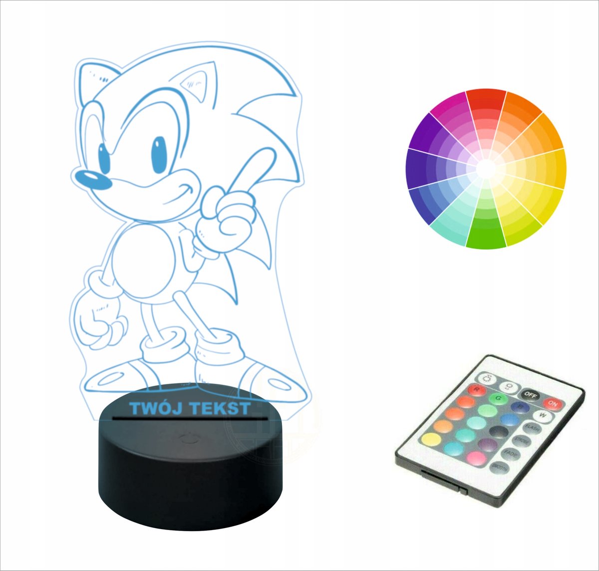 Lampka nocna NA BIURKO 3D LED imię grawer SONIC