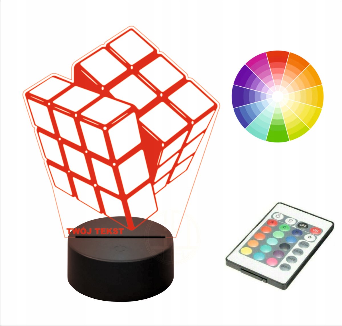 Lampka nocna NA BIURKO 3D LED imię KOSTKA RUBIKA