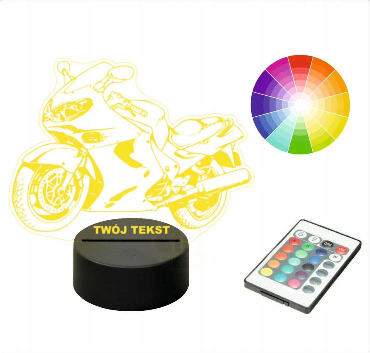 Lampka nocna NA BIURKO 3D LED imię MOTOR ŚCIGACZ