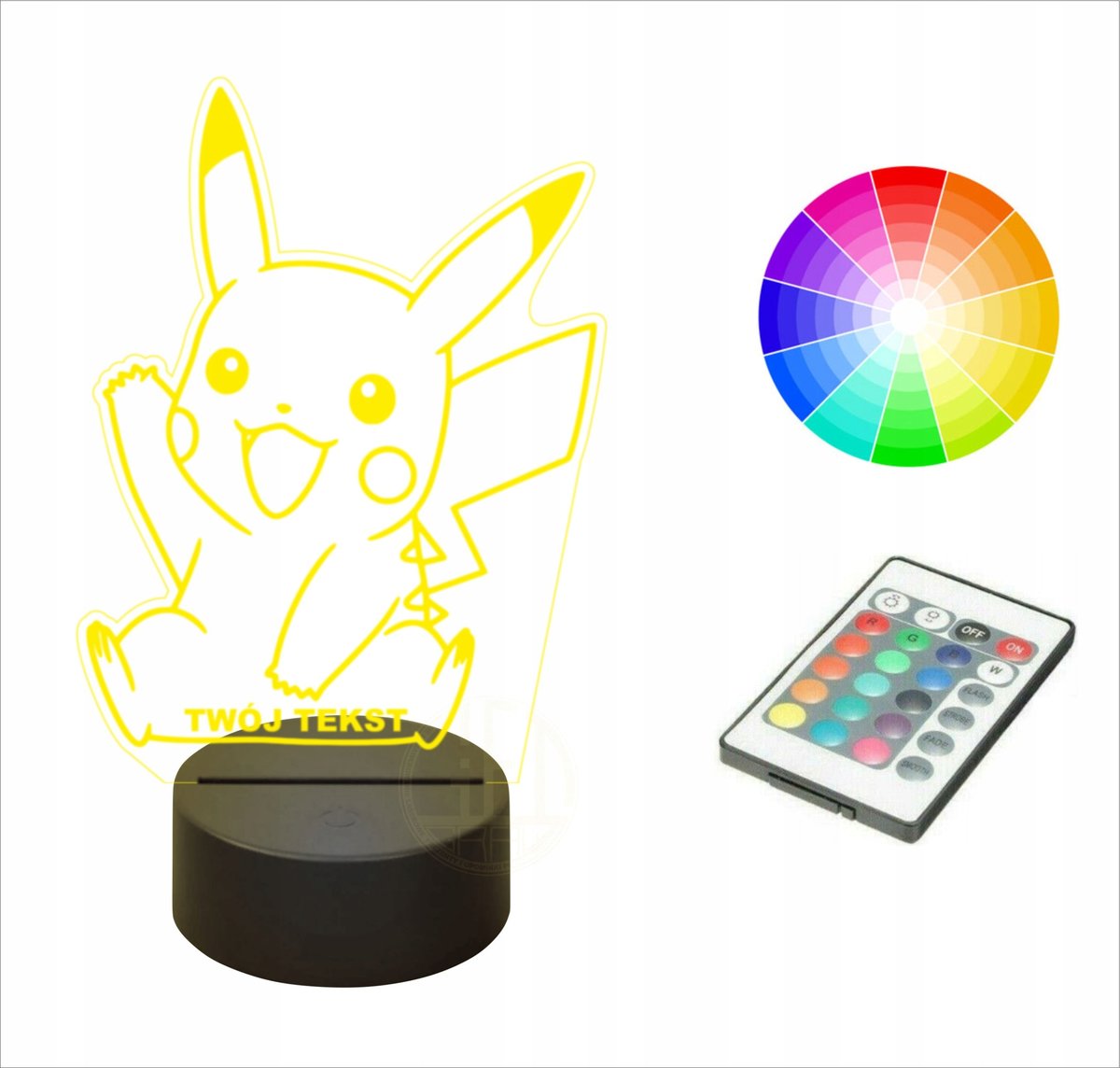 Lampka nocna NA BIURKO 3D LED imię PIKACHU POKEMON