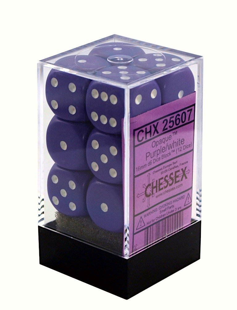 Kostki Purple Chessex K6 16mm 12szt. +pudełko