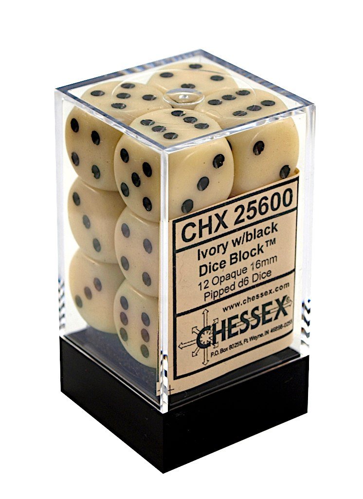 Kostki Ivory Chessex K6 16mm 12szt. +pudełko