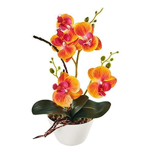 Jedwabne kwiaty z doniczką 31 cm wysokości sztuczna orchidea phalaenopsis aranżacja kwiat bonsai z wazonem na stół w pokoju - wysokość: 30 cm (pomarańczowy)