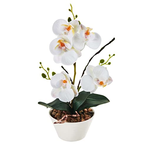 Jedwabne kwiaty z doniczką 31 cm wysokości sztuczna orchidea phalaenopsis aranżacja kwiat bonsai z wazonem do stołu w pokoju - wysokość: 12 cali (biały)