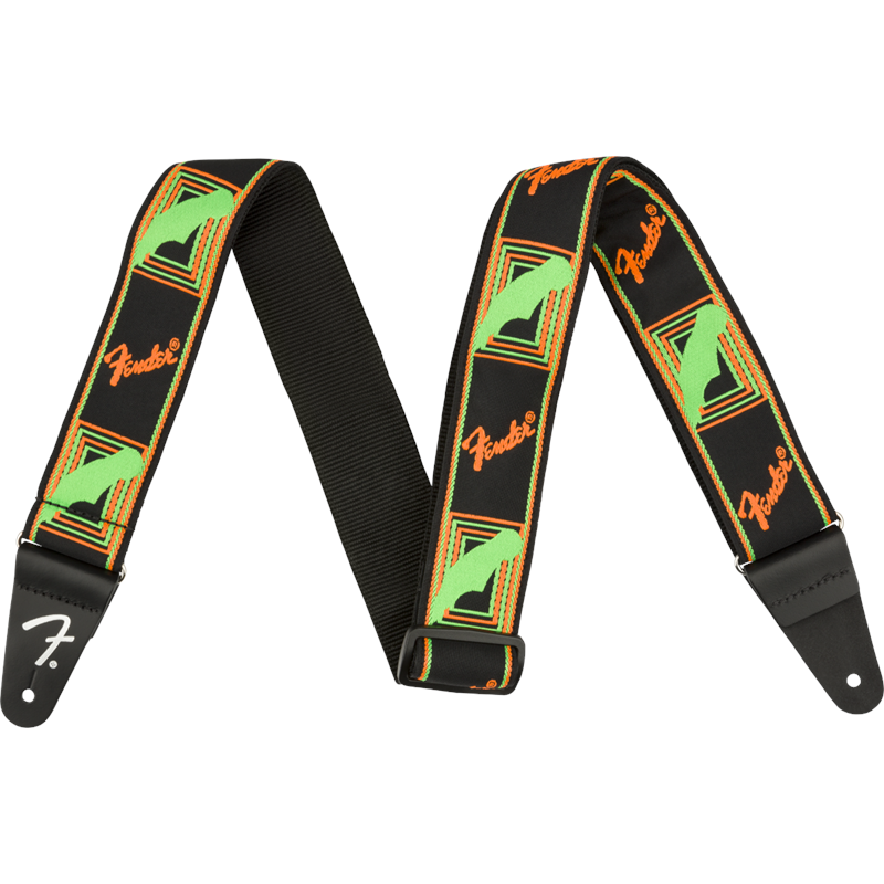 Fender Neon Monogrammed Strap Green and Orange 2"