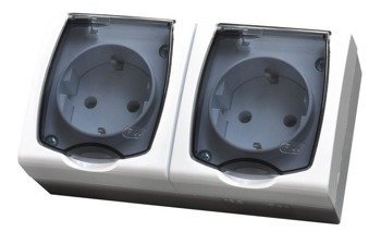 Ospel Gniazdo podwójne z uziemieniem schuko, wieczko przezroczyste, BIAŁY - wieczko w kolorze dymnym GNH-2NS/00/d