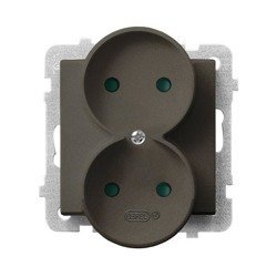 Ospel Gniazdo podwójne do montażu w ramki, z przesłonami torów prądowych, kolor czekoladowy metalik GP-2RRP/m/40