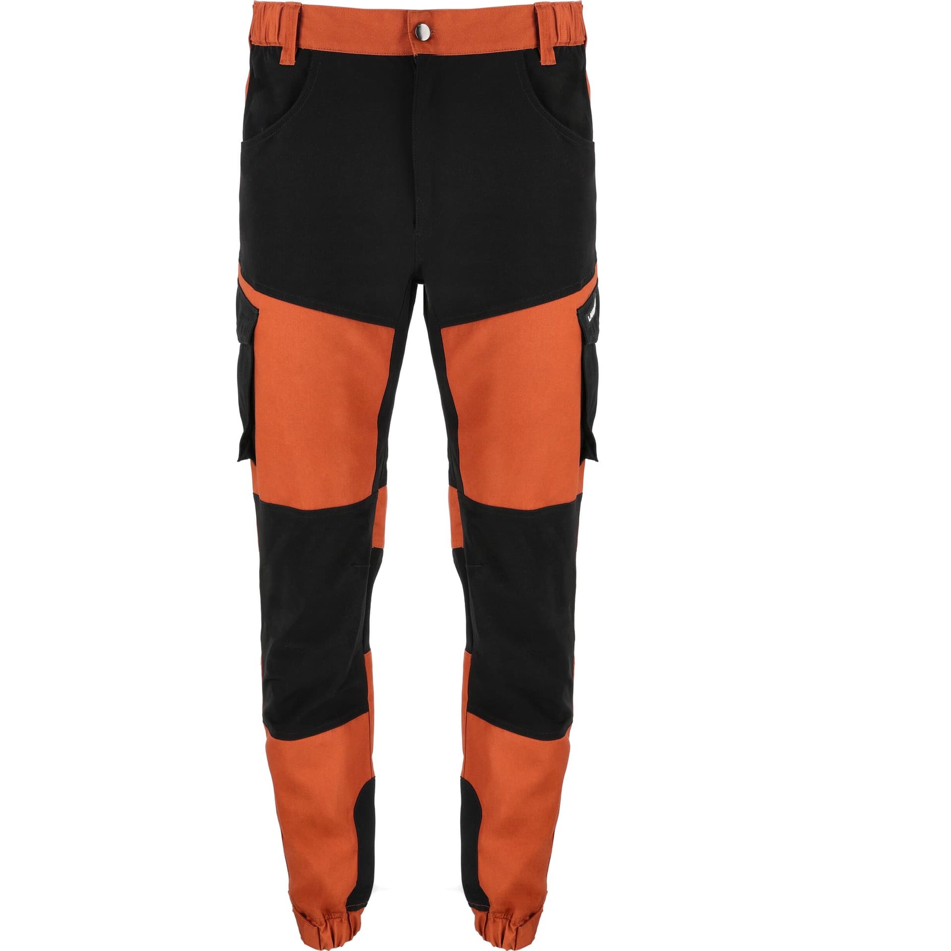SPODNIE Z ELEMENTAMI STRETCH CEGLASTO-CZARNE, 