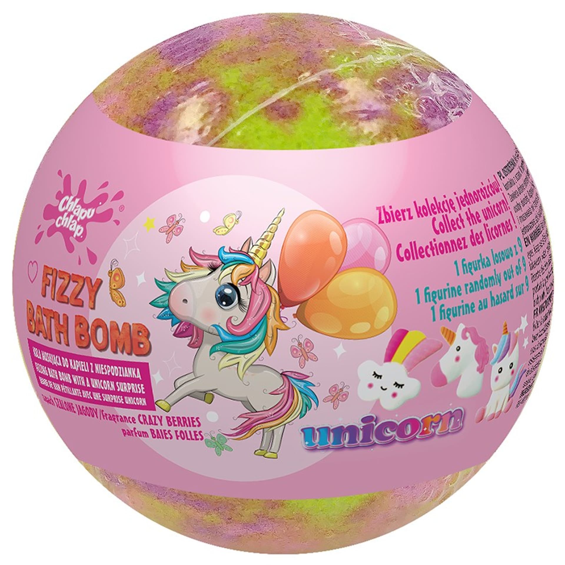 CHLAPU CHLAP Musująca Kula do kąpieli z niespodzianką Unicorn - Crazy Berries (jagoda) 1szt