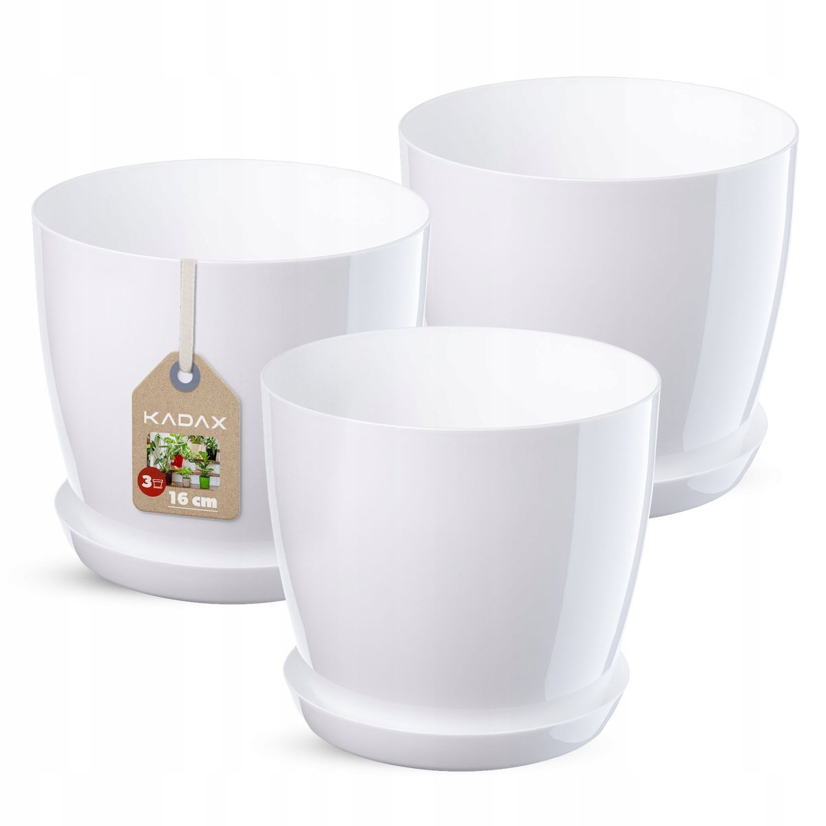 Doniczka Agen z podstawką biała 16 cm, 3 szt.