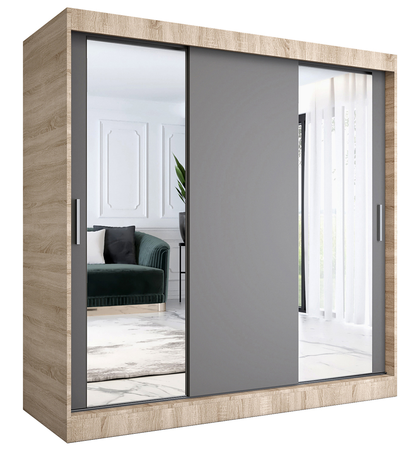 Szafa przesuwna dąb sonoma + antracyt 200 cm S4-C30