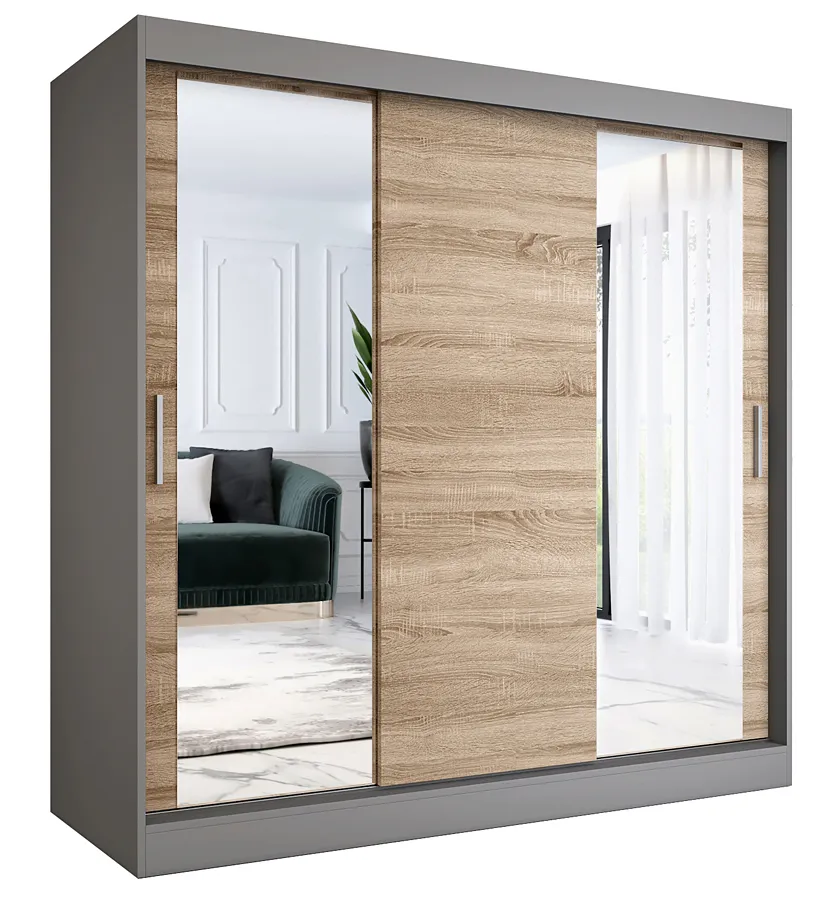 Szafa przesuwna antracyt + dąb sonoma 200 cm W6-L14