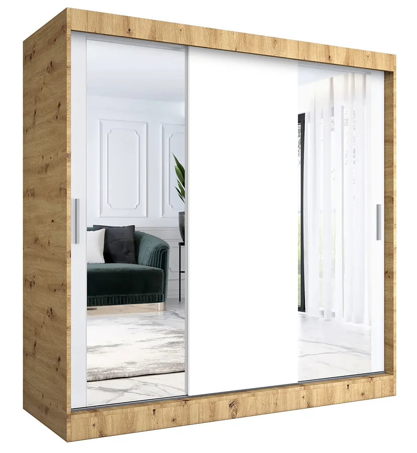 Szafa przesuwna dąb artisan + biały 200 cm Manila 3X