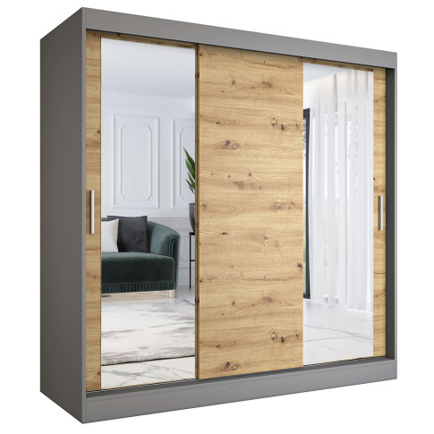 Szafa przesuwna antracyt + dąb artisan 200 cm - Lenora 6X
